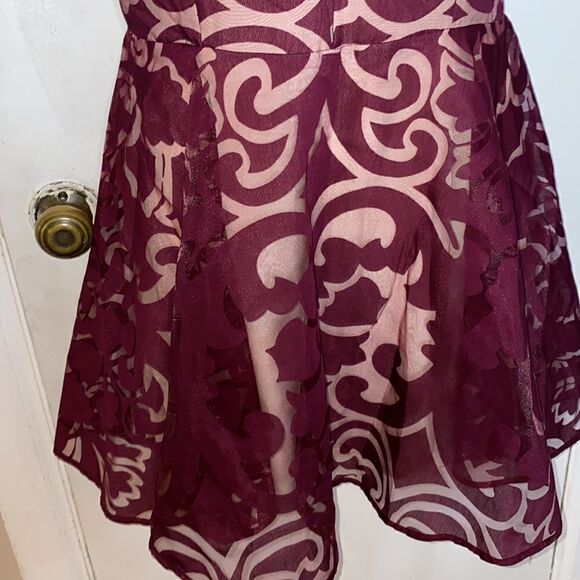 KEEPSAKE Bordeaux Romantic Rebel Burnout Skater Dress-L NWT - Picture 4 of 10